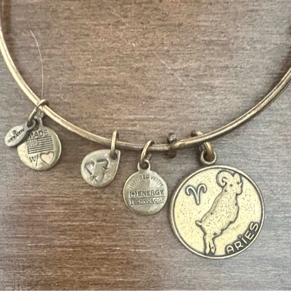 Alex And Ani Aries Zodiac Expandable Bangle Bracelet Gold Tone Astrology Charms